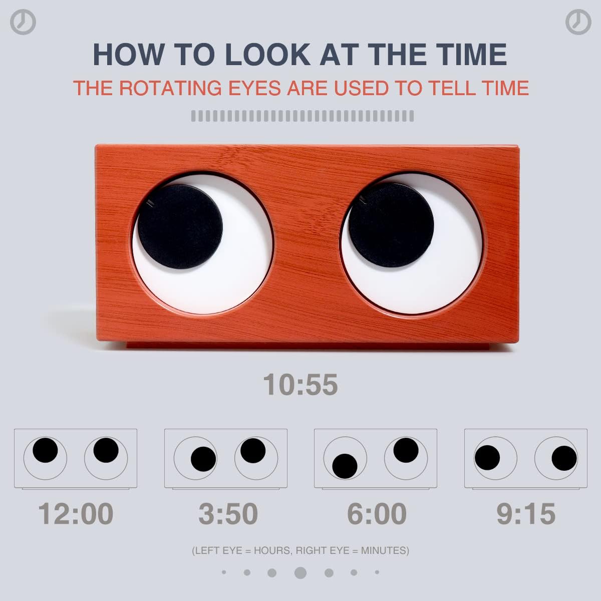 MENG ZHI AO Desktop Big Eyes Clock Rotating Eyes Clock Creative Funny Kids Clock Perfect Clock Gift for Kids Mother Father Valentine Christmas (Brown)