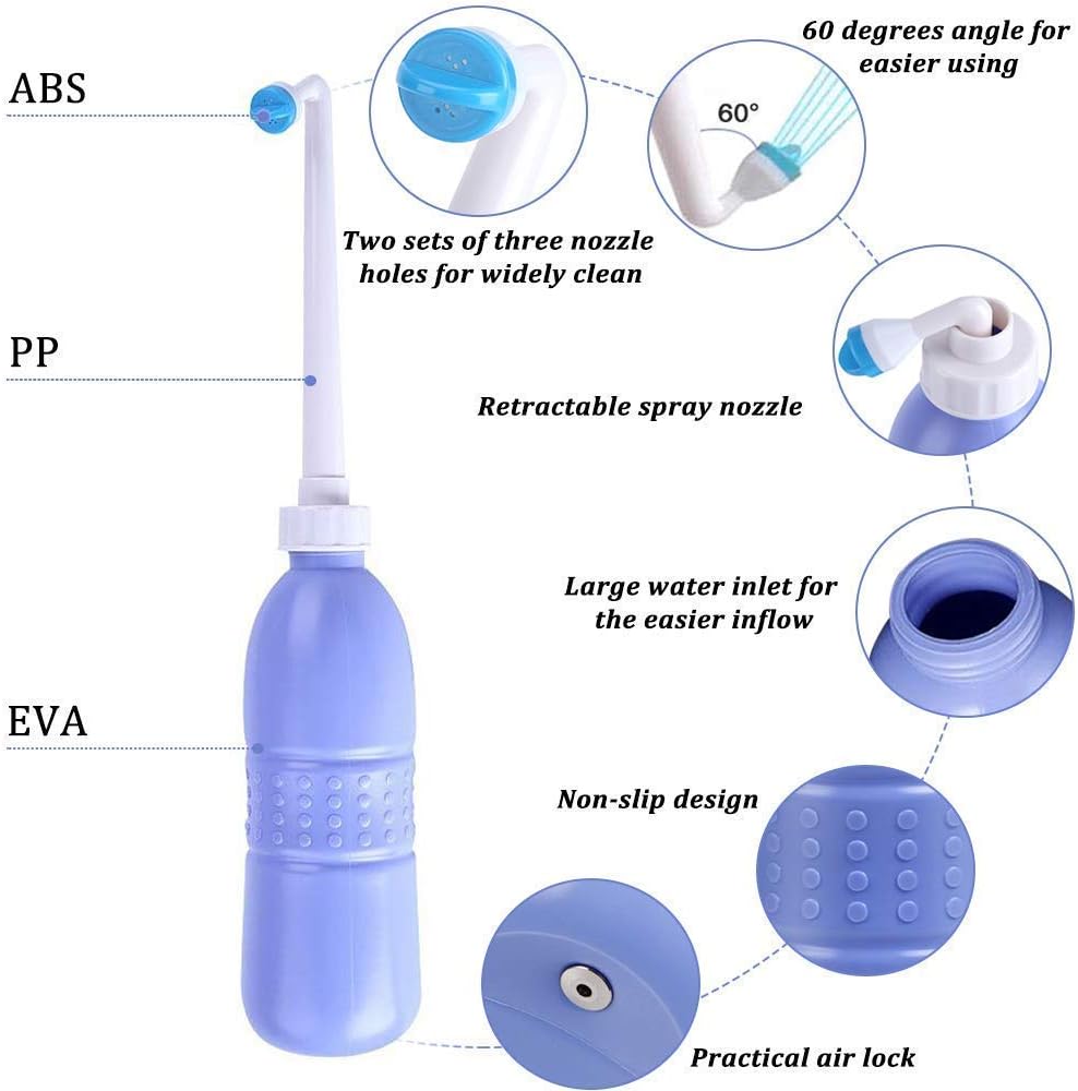 e world unbox happiness 650 ml Large Portable shattaf Bidet Bottle Handheld Travel Toilet shataf Hand Spray Seat WaterBlue, Type : BidetMaterial : Plastic