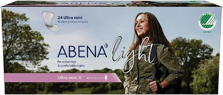 Abena Light Incontinence Pads, Eco-Friendly Women's Incontinence Pads For Adults, Breathable & Comfortable With Fast Absorption & Protection, Incontinence Pads For Women, Ultra Mini 0, 100ml, 10x 24PK