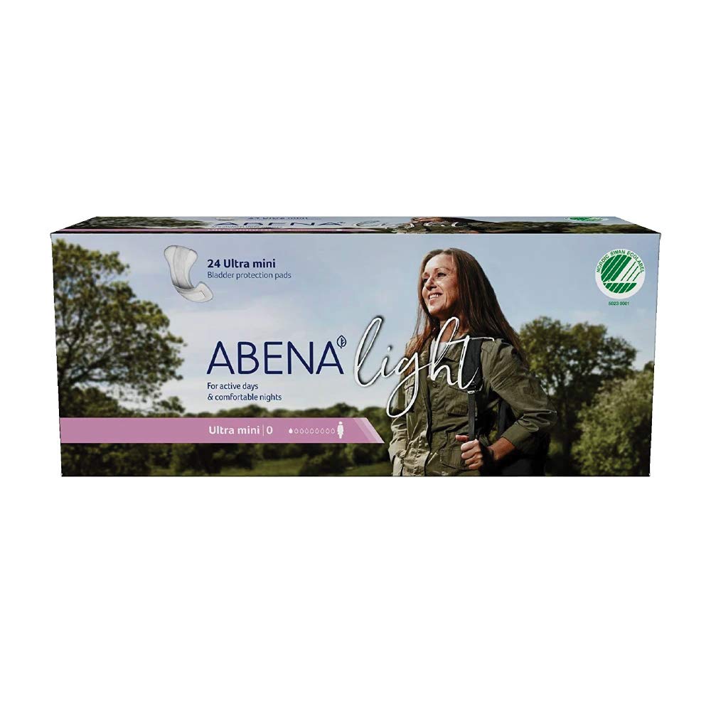 Abena Light Incontinence Pads, Eco-Friendly Women's Incontinence Pads For Adults, Breathable & Comfortable With Fast Absorption & Protection, Incontinence Pads For Women, Ultra Mini 0, 100ml, 10x 24PK