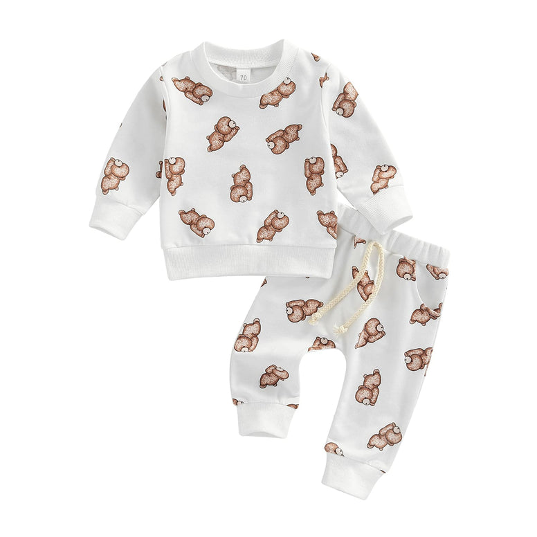 Ledy Champswiin 2pcs Winter Newborn Baby Boy Clothes Infant Dinosaur Print Outfit Ribbed Long Sleeve Tops Pants Set 0-3M