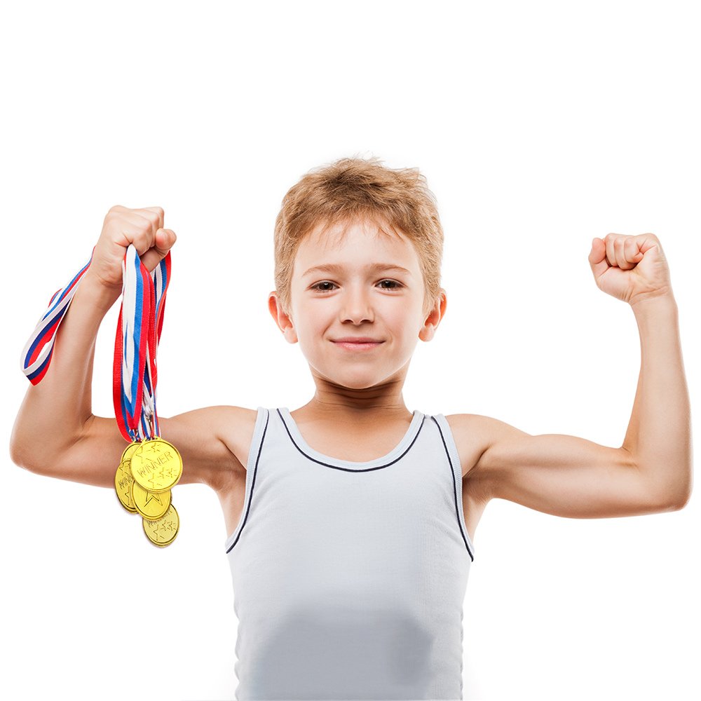 FEPITO 30 x Trophy Medals Set 10 x Gold Plastic Trophy and 20 x Winner Medals for Kid Party Sports Awards