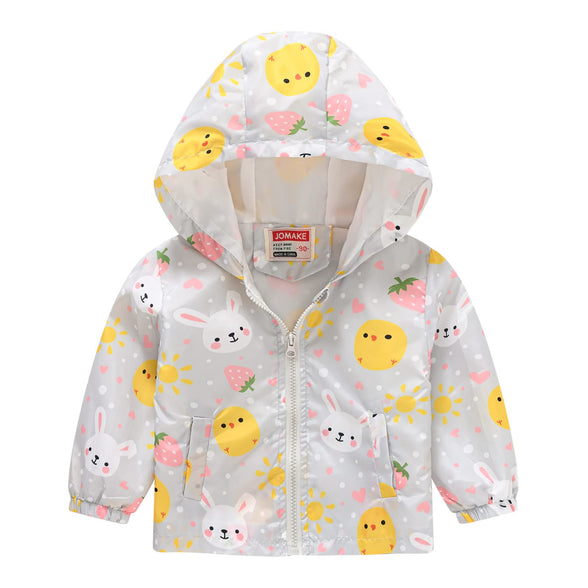 TUIJI Toddler Boys Girls Cartoon Print Zip Jacket Hooded Trench Lightweight Kids Coats Windbreaker Outdoor Cute Dust Coats, for 12-18 Months