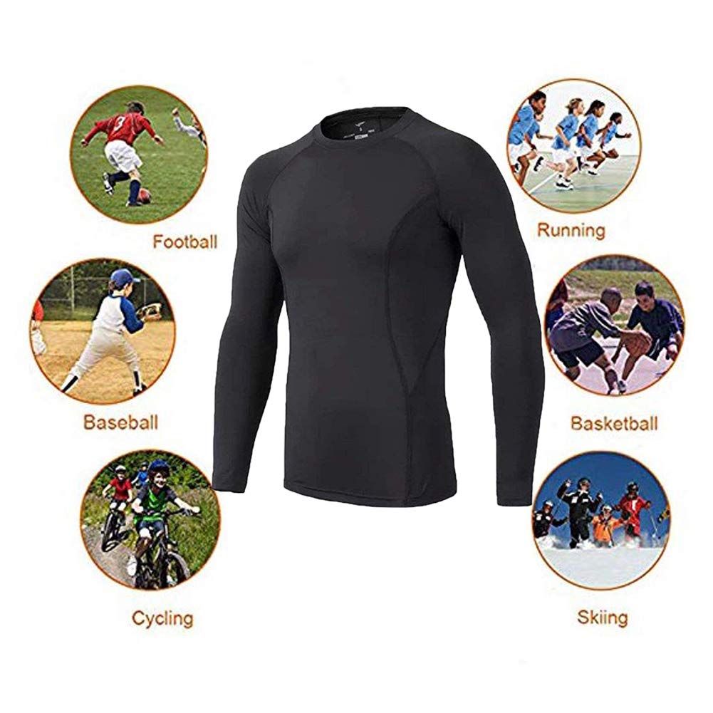 BUYKUD Kids' Boys Long Sleeve Base Layer Compression Athletic Tights Underwear Baseball Soccer Top Shirt (6-7 Years)