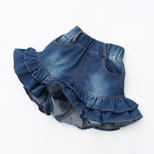 HAOLUKI Toddler Baby Girls Denim Shorts Two Layers Ruffles Hem Kids Baby Summer Workout Skirt Shorts (2-3 Years)