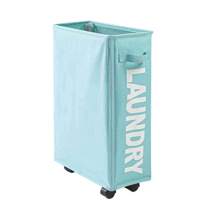 Slim Rolling Laundry Basket with Wheel, Rectangle Storage Hamper - Thin Laundry Basket Corner Fittable Laundry Bin Flexible Handle Laundry Sorter for Dormitory, Hotel, 39x18.5x58cm 41L (Blue)