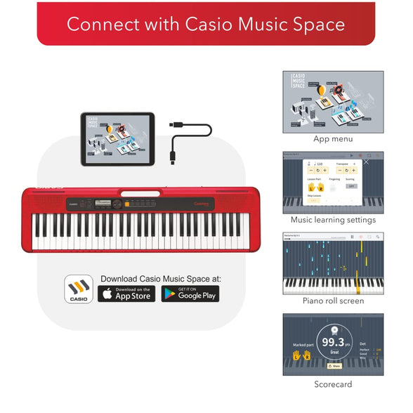 Casio Ct-S200Rd Keyboard In Red With 61 Standard Keys And Accompanying Automatic