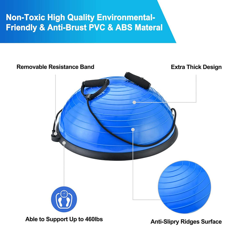 SKY-TOUCH Balance Ball Exercise Ball, Yoga Balance Trainer Thickened Stability, Half Ball with Resistant Band, Strength Exercise Fitness Blue