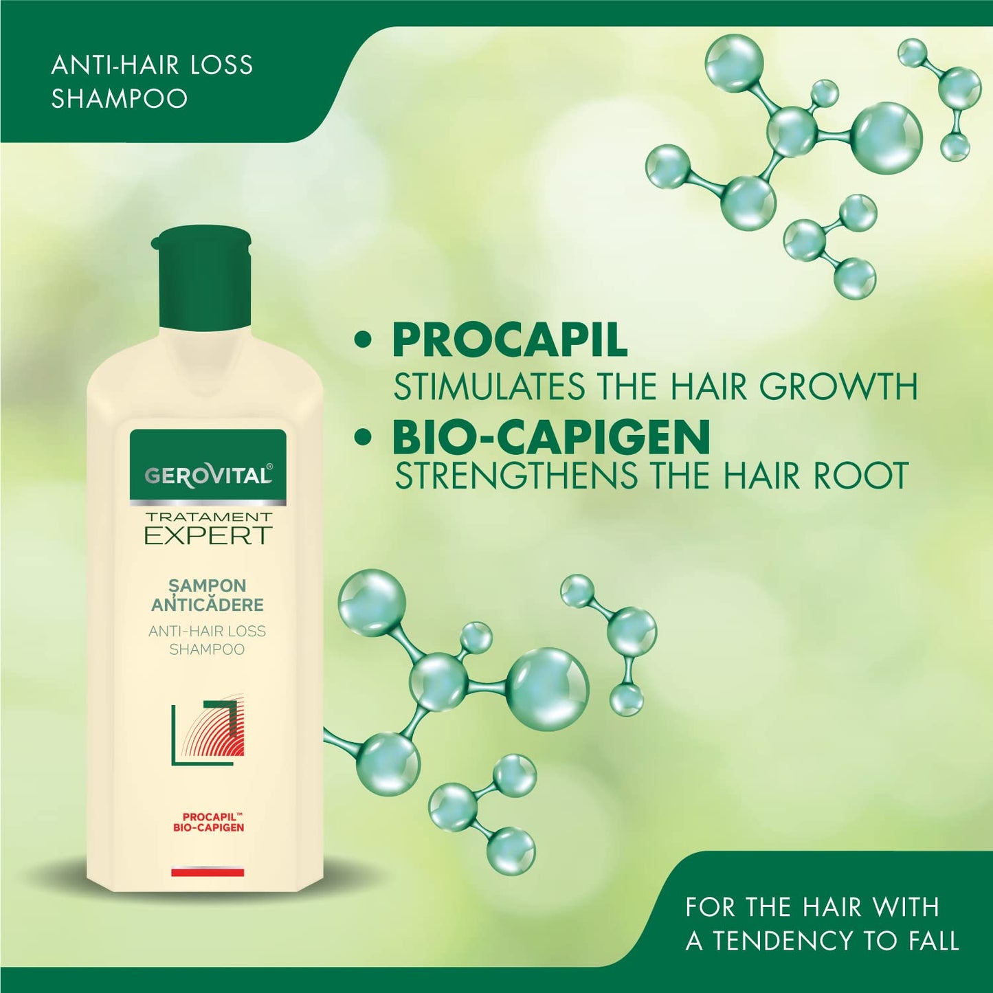 Anti-Hair Loss Shampoo, Significantly Reduces Hair Loss and Stimulates Its Growth, for a Stronger and Thicker Hair, 400 ml, Gerovital Tratament Expert