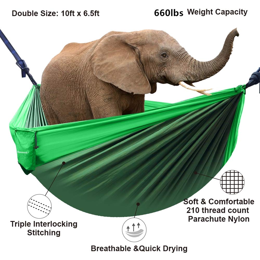(Dark Green) - Camping Hammock, Double Hammock with 2 Tree Straps(16+2 Loops), Two Person Hammocks with 210T Parachute Nylon for Backpacking, Outdoor, Beach, Travel, Hiking, Garden, Lightweight Por...