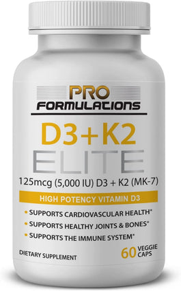 Pro Formulations MD D3 + K2 Elite Vitamin D3 + Vitamin K2 Day Supply High Potency Bioavailable Mk 7 From Japanese Fermented Natto 60