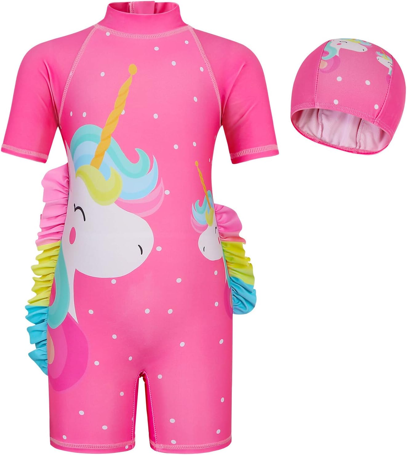 WonderBabe Unicorn/Flamingos Girls UV Swimsuit Kids Sun Protection Swimming Costume One Piece Round-Neck Swimwear Rash Guard Bathing Suit Surfing Sunsuit 1-8 Years