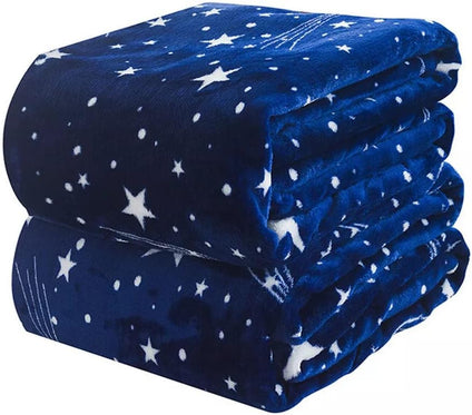 Fabienne Silky Soft Bed Blanket Flannel Throw King Size with Animal Prints for Bedroom Couch Home Sofa Chair Office and Travel (Blue with Stars)