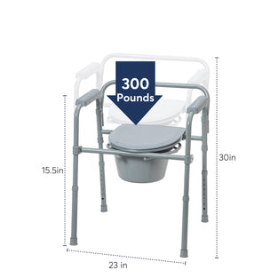 Drive Medical 11148-1 Folding Steel Bedside Commode Chair, Portable Toilet, Supports Bariatric Individuals Weighing Up To 350 Lbs, with 7.5 Qt. Bucket and 13.5 Inch Seat, Grey