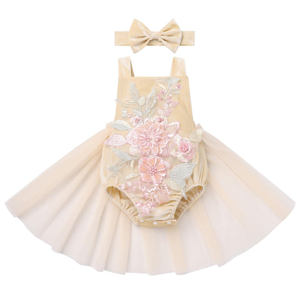 Baby Girl 1st Birthday Outfit Boho One Ruffle Lace Romper Princess Tutu Backless Dress Photoshoot Party Clothes(3-6 M)