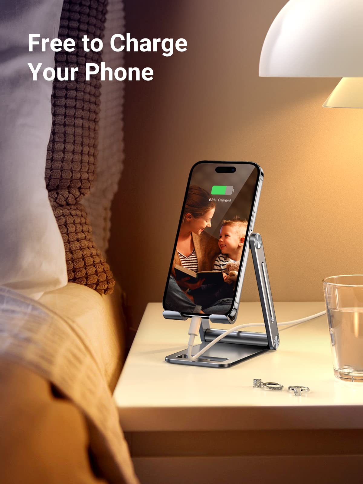 UGREEN Phone Stand Aluminum Mobile Stand Adjustable Mobile Holder Foldable Phone holder, Desktop iPhone Stand Compatible with All Mobile Phone, iPhone 15 Pro/15 Pro Max, Samsung Galaxy, iPad, Grey