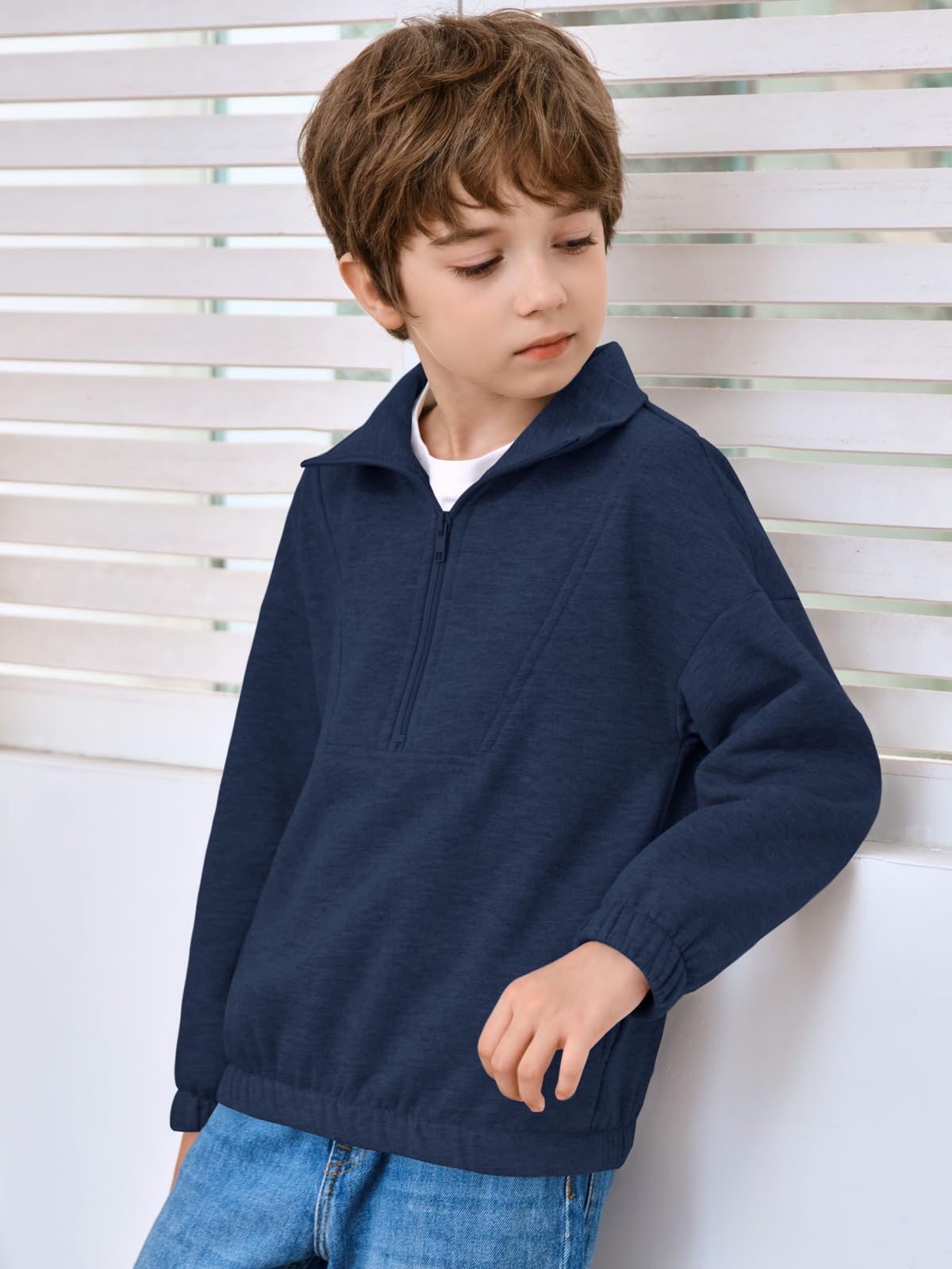 Haloumoning Boys Fleece Sweatshirt Half Zip Pullover Long Sleeve Stand Collar Fashion Tops 5-14 Years