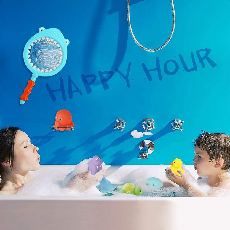 7Pcs Baby Bath Toys, Scoop Net Fish Pool Toys with Spray, Sounds, Color Changing Toddler Bathtub Toys