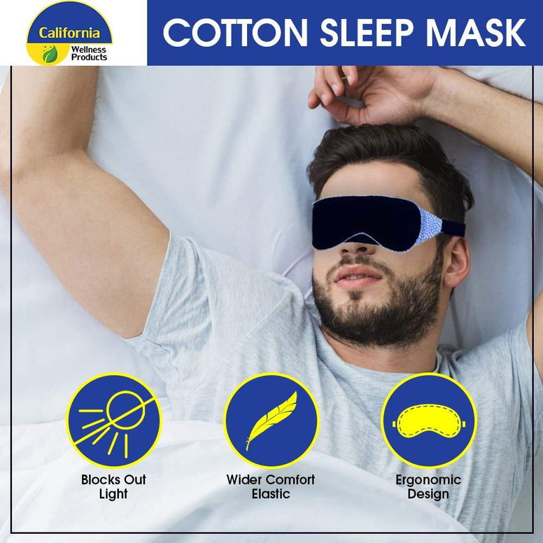 100% Cotton Sleep Eye Mask, Light Blocking Sleep Mask, Comfortable & Soft, Night Eye Blinder Mask for Travelling | 100% Blackout Mask w Nose Wire & Adjustable Elastic Band | Perfect Fit - Blue