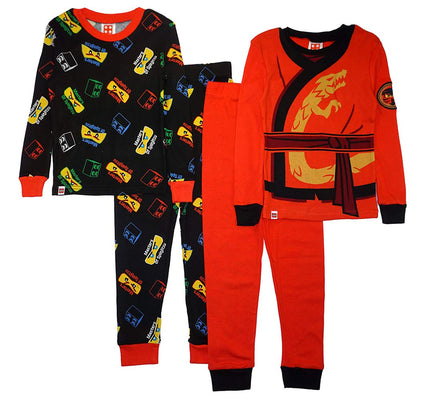 LEGO Ninjago Boys Pajama Set, 4 Piece PJ Set, Long Sleeve, Long Pant,Glow in the Dark 4Y