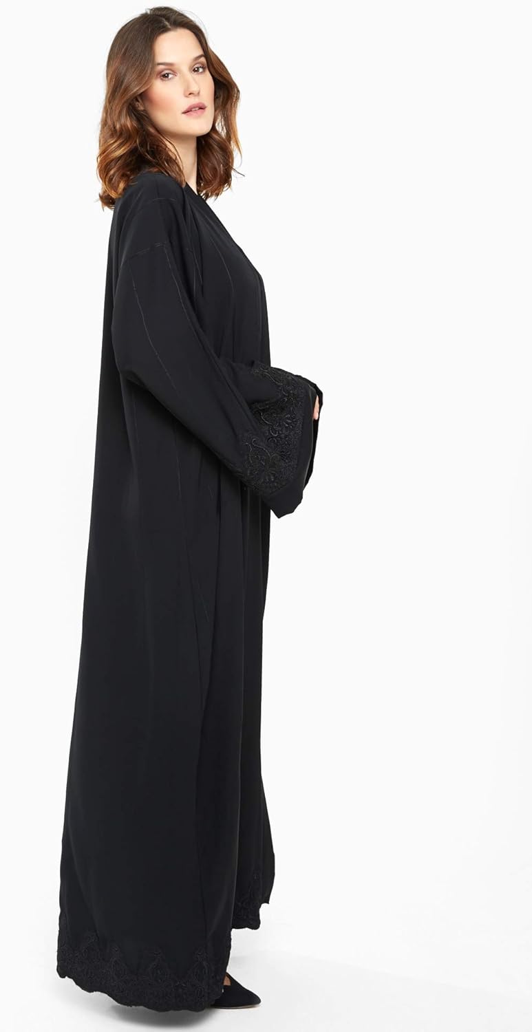 Nukhbaa Womens Premium Abaya Made With Fine Fabric, Comes Matching Hijab AJ714A