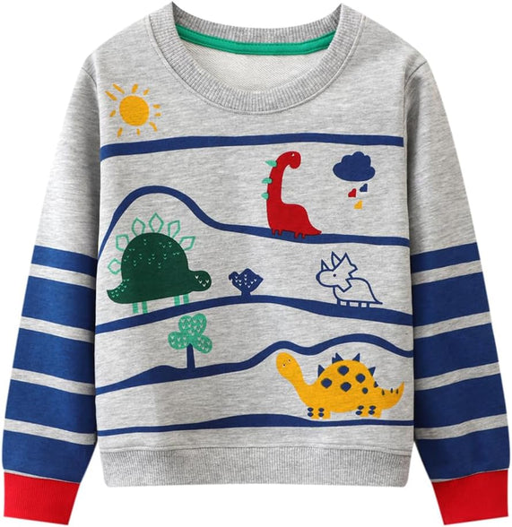 Toddler Boys Sweatshirts Kids Cotton Long Sleeve Crewneck Pullover Cartoon Print Shirts 2-7T