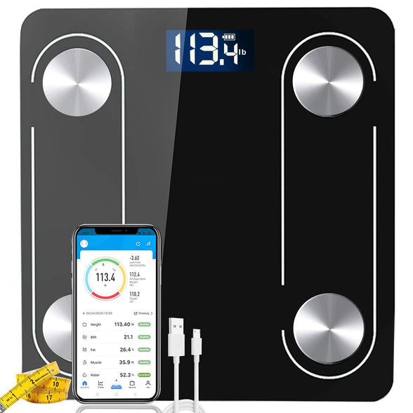 Smart Scale with Bluetooth, Necomi® Body Fat Scale, Wireless Digital Bathroom Scale, 12 Measurements, Weight/Body Fat/BMI, Fitness Body Composition Analysis, lbs/kg