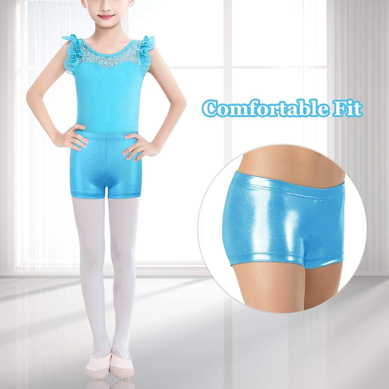 SEAUR - Girls Shorts for Dance Metallic Shiny Ballet Dance Shorts Stretch Slim Fit Athletic Gymnastics Short Performance Hot Pants for Ages 3-12