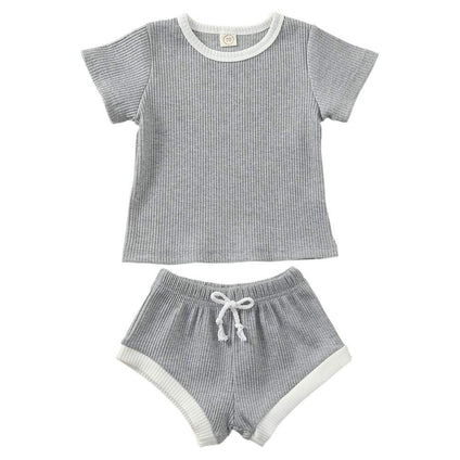 Newborn Infant Baby Girl Boy Clothes Short Sleeve Tops T-Shirt+Shorts Pants Solid Color Two Piece Outfits Set (0-6 Months)