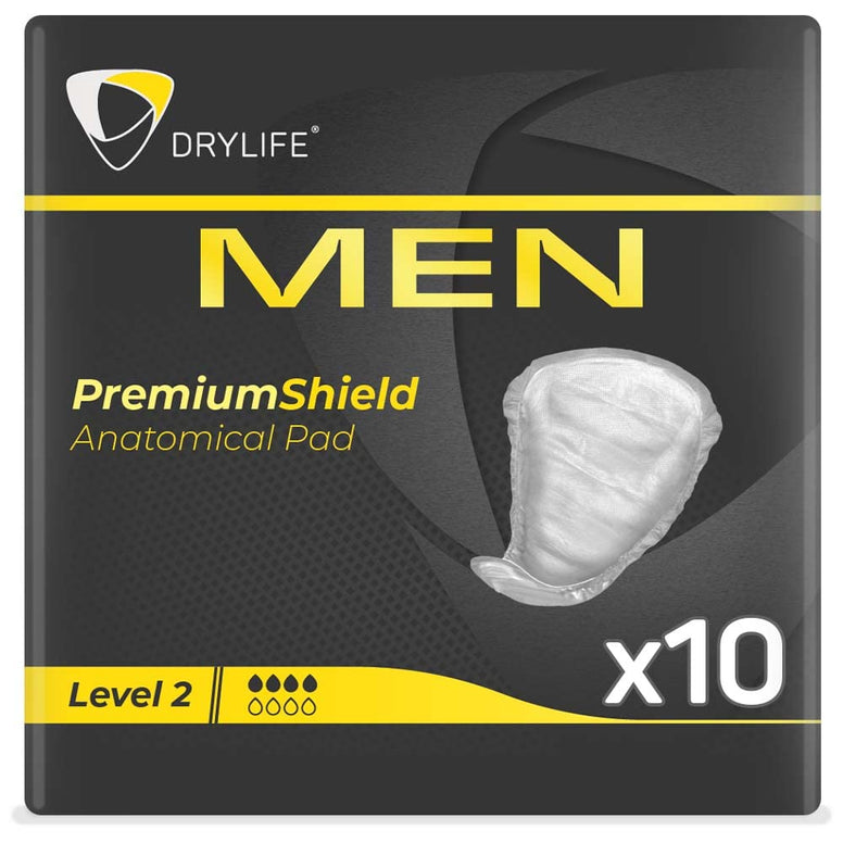 Drylife Men Level 2 Premium Shield Incontinence Pads for Bladder Weakness | Ultra Protection, Discreet Male Design & Active Odour Control for Men (1 Pack of 10)