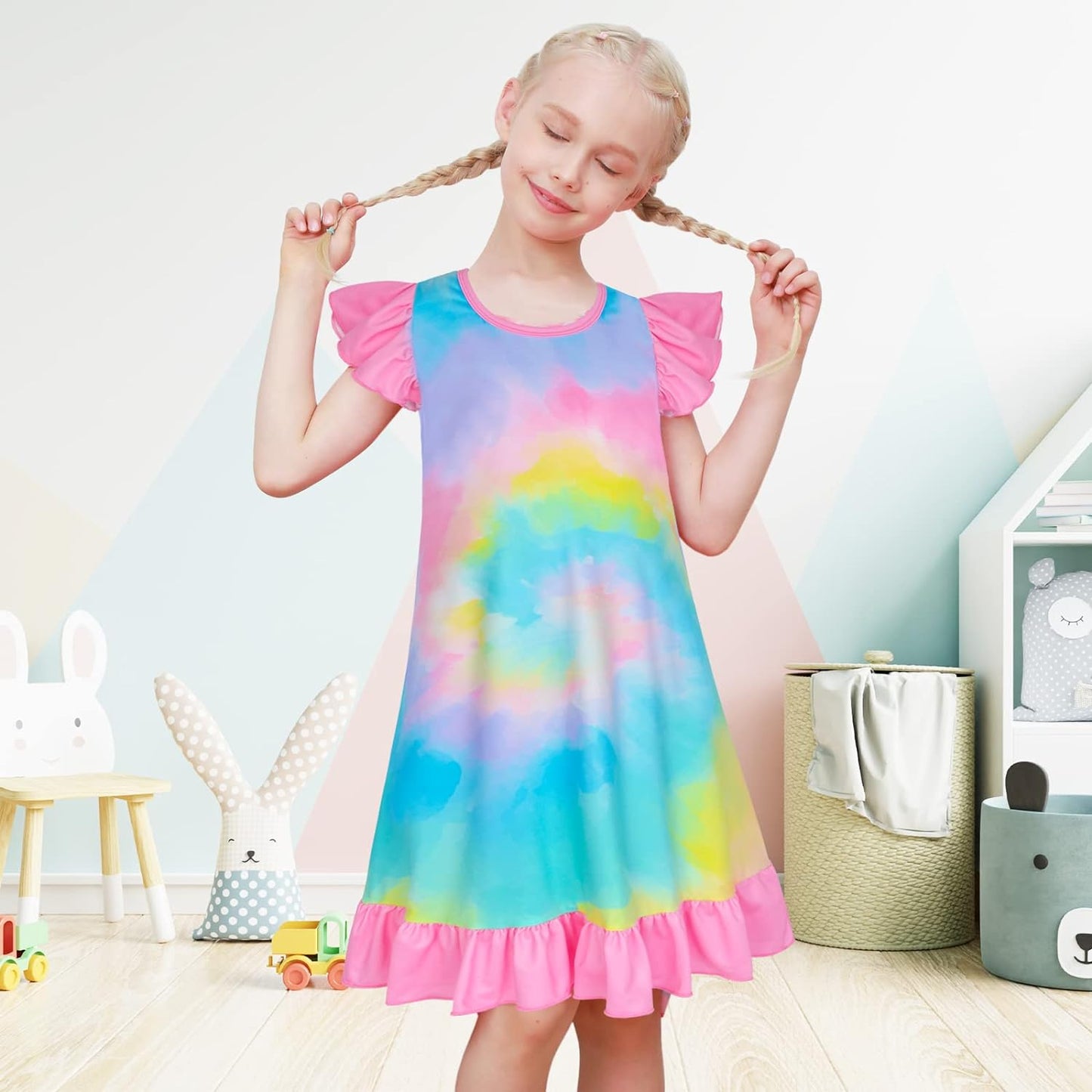 Fiodrimy Girls Nightgowns Unicorn Sleepwear Night Sleep Dress Pajamas Little Kids Toddler Soft Nightgown