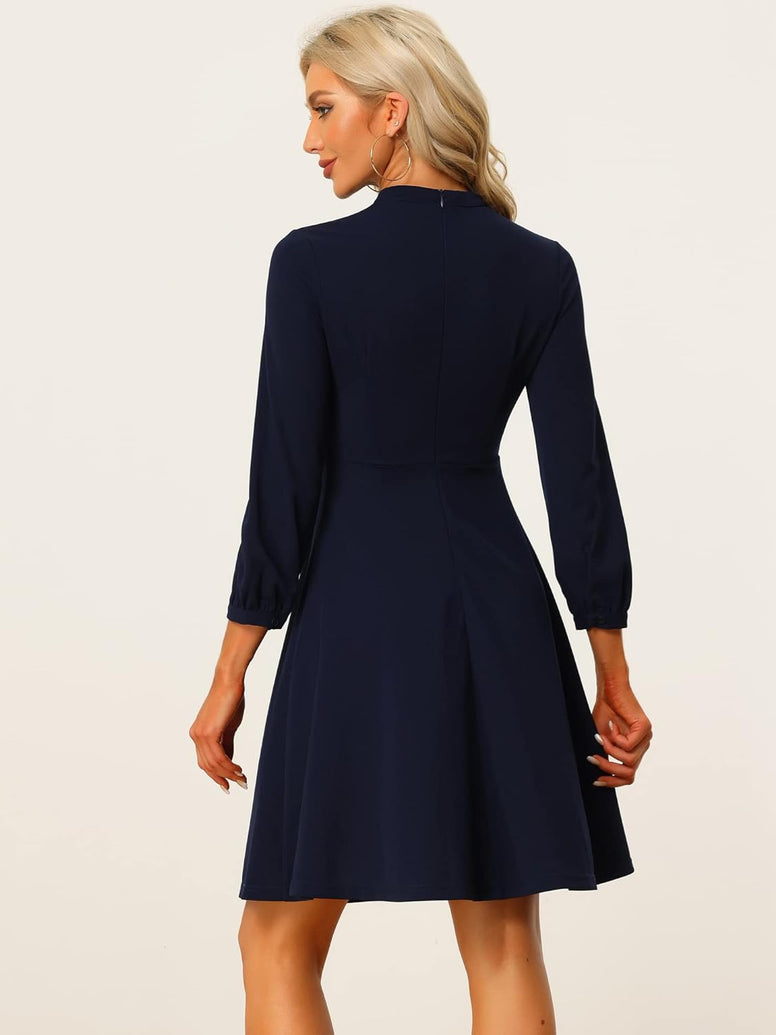 Allegra K Women's Mock Neck Keyhole 3/4 Sleeve A-line Knit Office Cocktail Dress