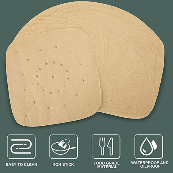 Air Fryer Parchment Paper Liners - 8.5 inch Pre Cut Baking Paper Cooking Sheets Perforated Parchment Paper for Air Fryer Bamboo Steamer Basket Square 100 PCS