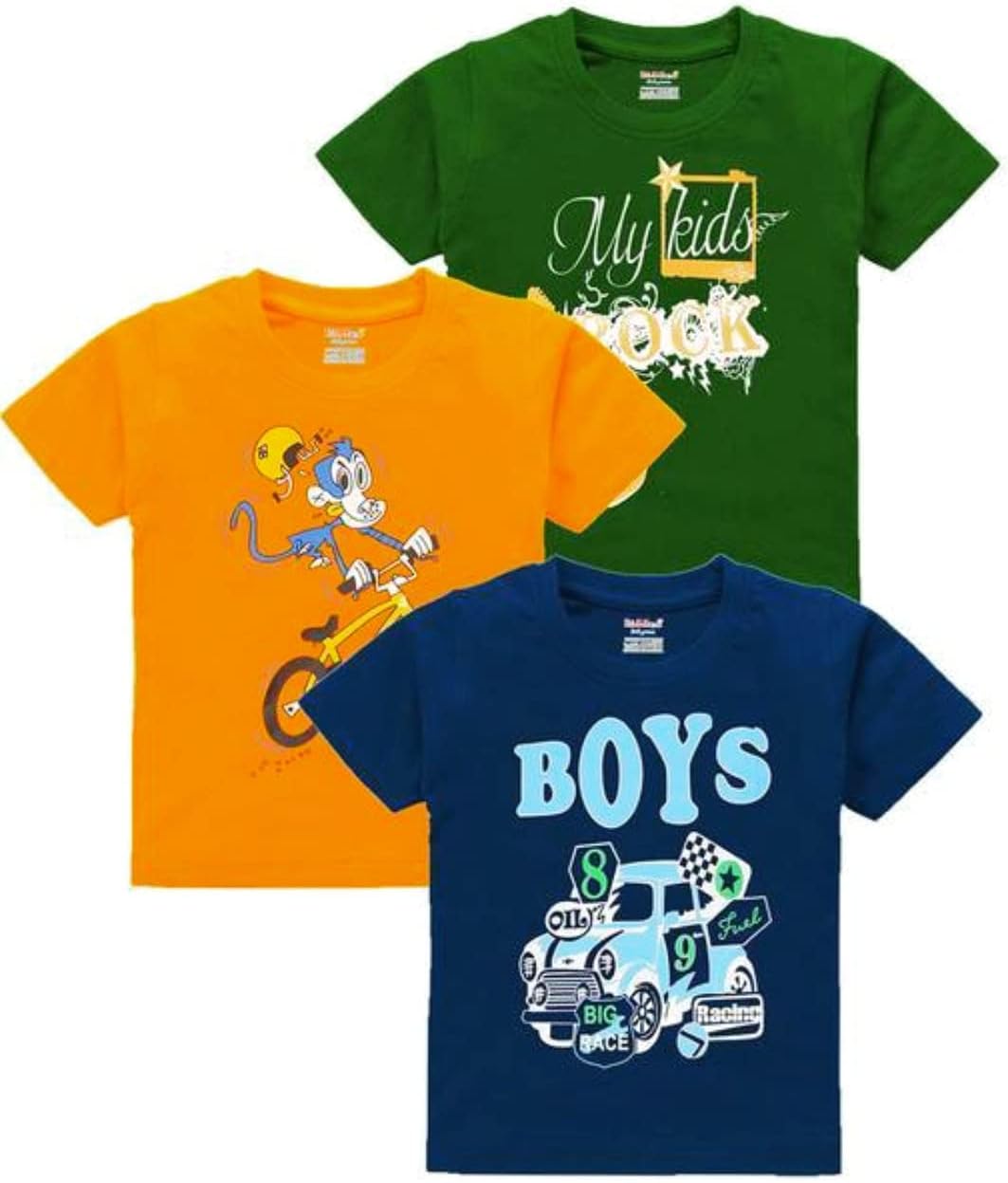 INFINITIX Kids Boys Cotton Tshirts,Combo of 3 T-shirts, (Green,Orange, Blue) (Pack of 3)