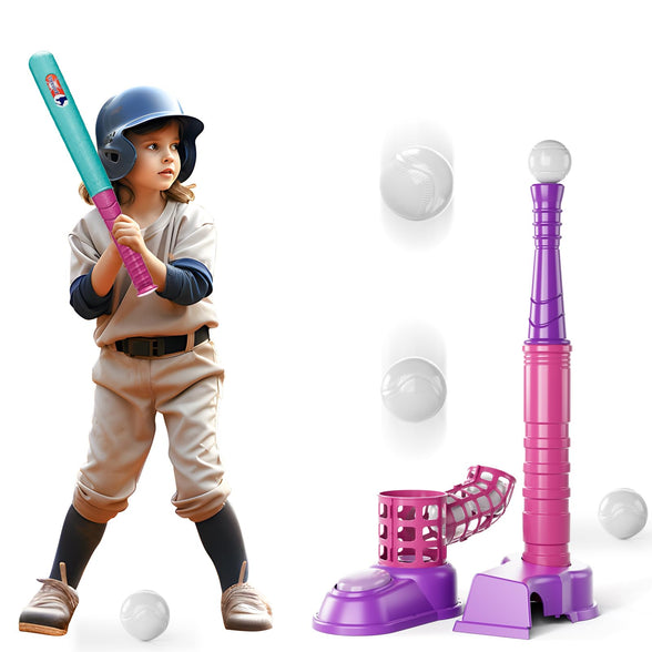 EPPO Tee Ball Set for Kids 3-5|5-8, Kids Baseball Tee, 2 in 1 T-Ball Set, 10 Balls, Toddler T Ball Set with Step on Pitching Machine, Outdoor Sport Toy for Kids 3-12 Years Boys Girls