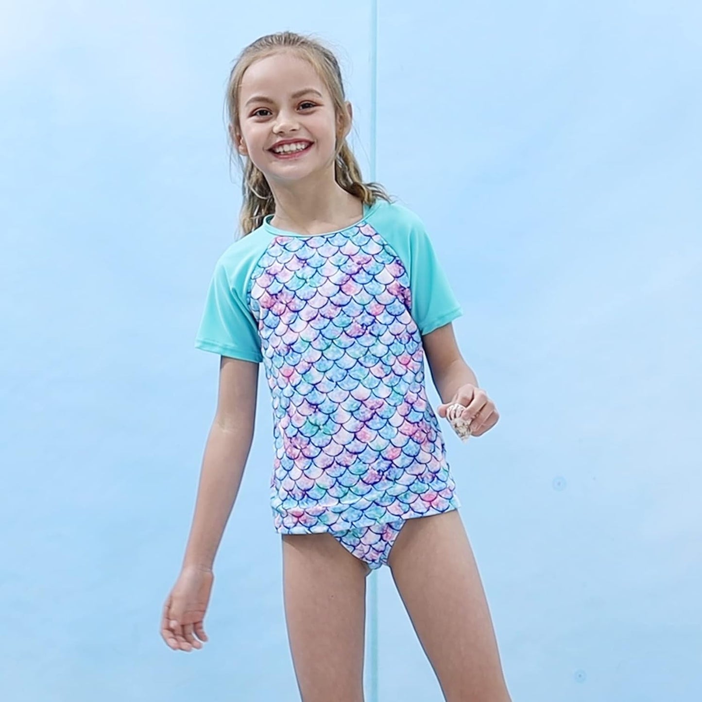 Vogseek Rash Guard Swimwear Girls 3-Piece Short Sleeve Swimsuit Kids Bathing Suit UPF 50+ Quick Dry Bikini Girls 7T-13T