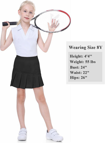 EXARUS Girls Tennis Skirts Pleated with Pockets Golf Sports Skort Shorts for Kids Athletic Activewear