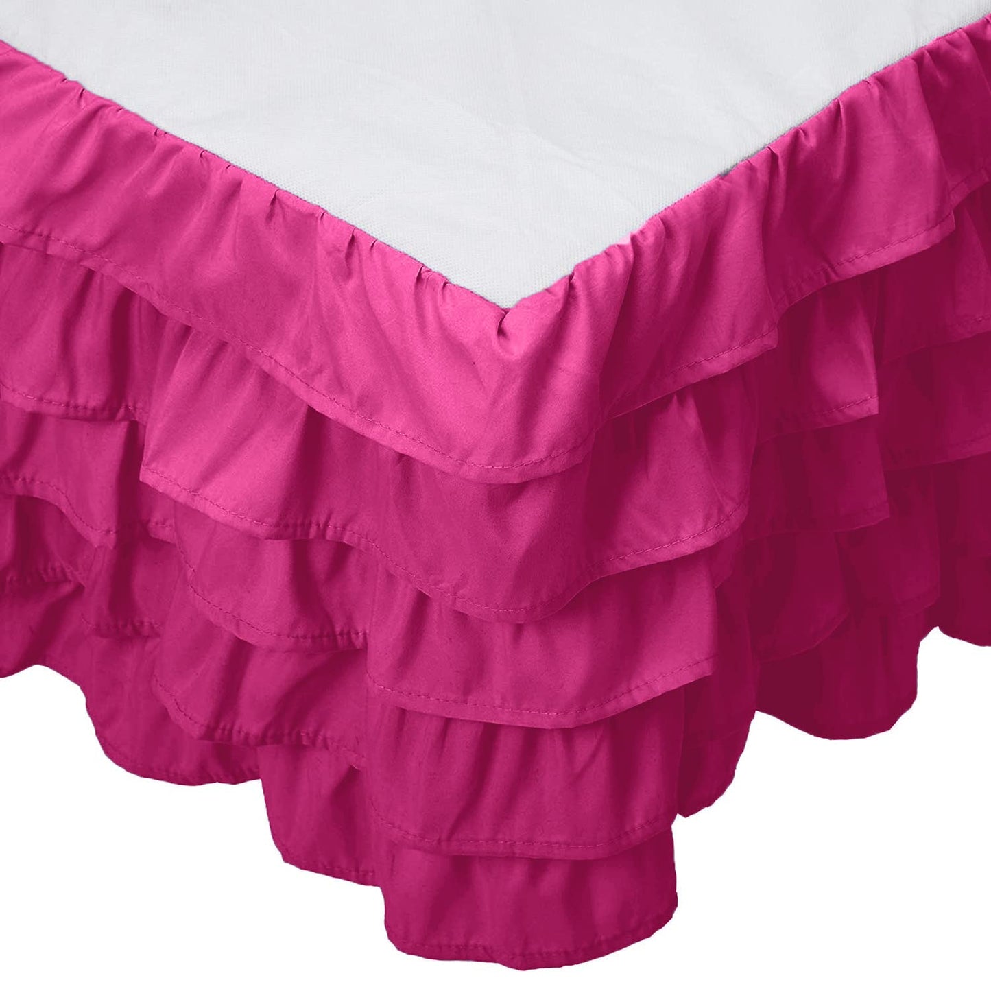 Elegant Comfort Leila Collection Multi-Ruffle Bed Skirt, 1500 Thread Count Egyptian Quality, Easy Fit Dust Ruffle, 15 inch Drop, Wrinkle and Stain Resistant, MultiRuffle, Queen, Hot Pink