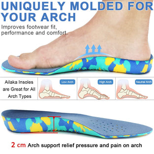 Ailaka Kids Orthotic Cushioning Arch Support Shoe Insoles, Children EVA Foam Inserts for Flat Feet, Plantar Fasciitis