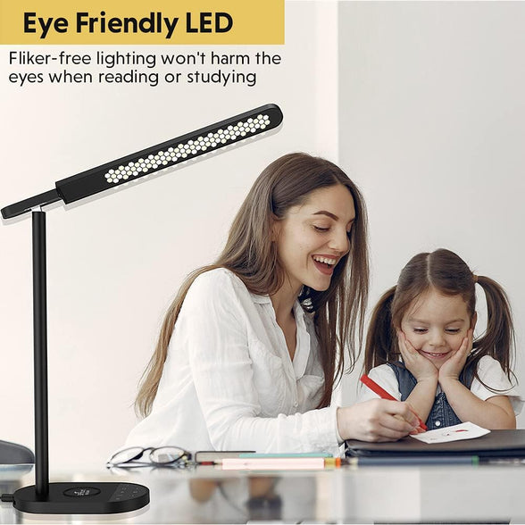 LED Desk Lamp With Wireless Charger, Eye-Caring Table Lamps, USB Charging Port, Dimmable Office Lamp, 5 lighting Modes, Touch Control For Reading Studying (Black)