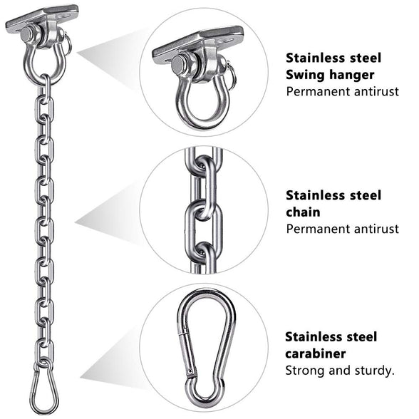 WAREMAID Hanging Kits Hammock Swing Chair Hardware, Heavy Duty Swing Hanger with Chain, Indoor Outdoor Playground Hanging Hammock Boxing Punching Bags Hook, 2 Screws, 1000 LB Capacity, 33.3" Chain