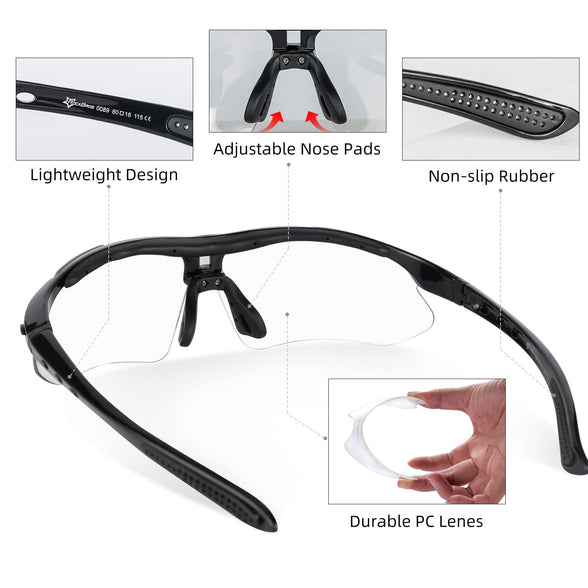 ROCKBROS Photochromic Sports Sunglasses Mens Cycling Glasses MTB Biking Sunglasses, with Removable Elasctic Band
