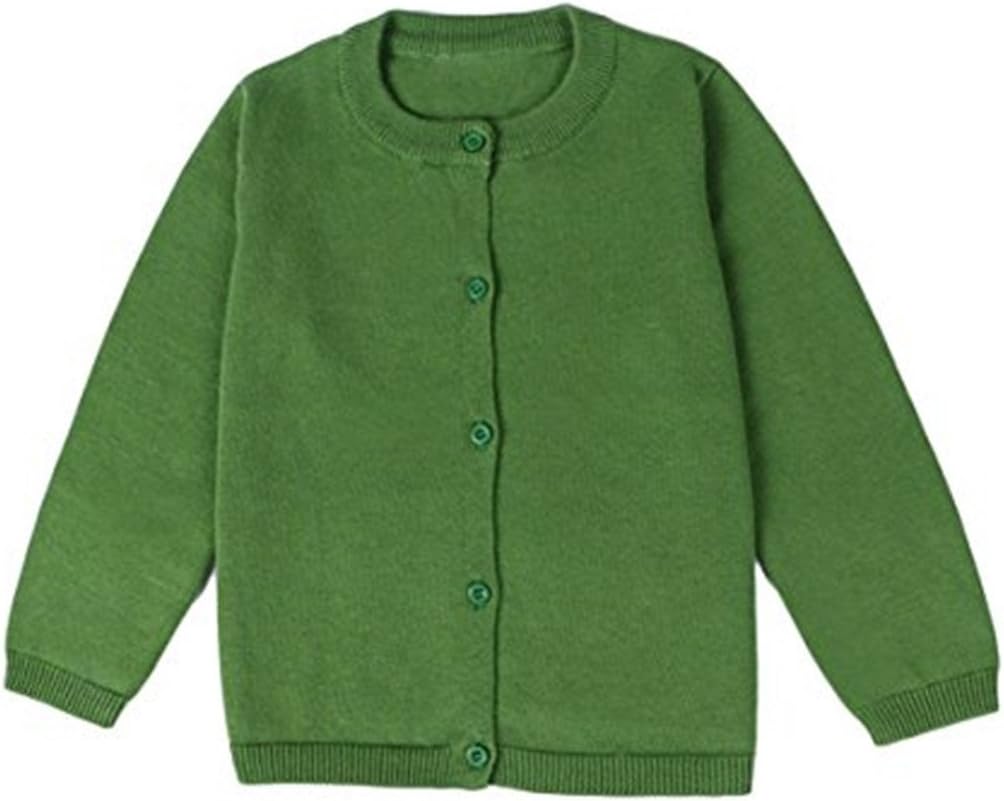 JELEUON Little Girls Cute Crew Neck Long Sleeve Button-Down Solid Cotton Fine Knit Cardigan Sweaters