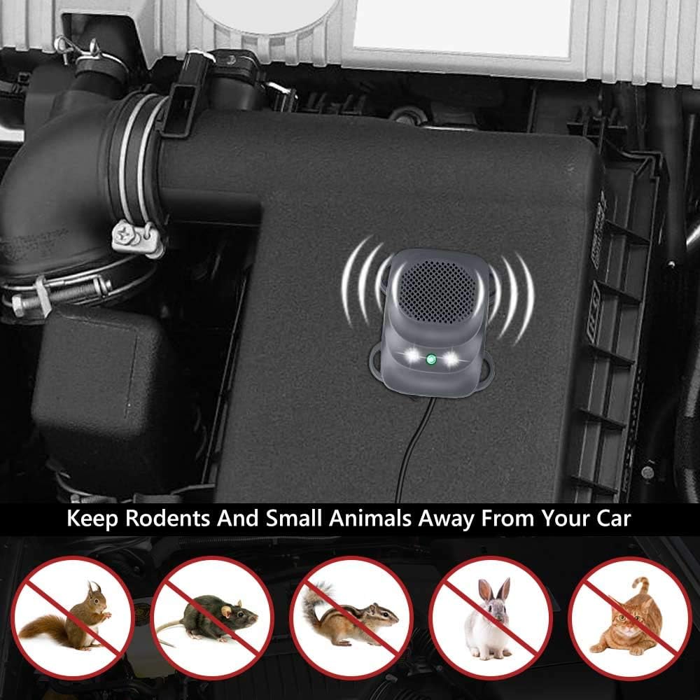 Angveirt Rodent Repellent for Car Engine Ultrasonic Mouse Repellent Rat Deterrent for Car Under Hood Animal Repeller Vehicle Wires RV Protection Pest Control for 12V 24V Car Battery Grey, 2 Pack