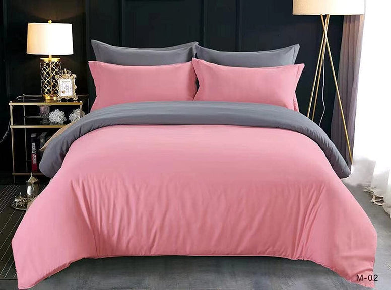 MMM Cotton Duvet Cover Bedding Set, King Size, 6 Pieces (Pink & Gray)