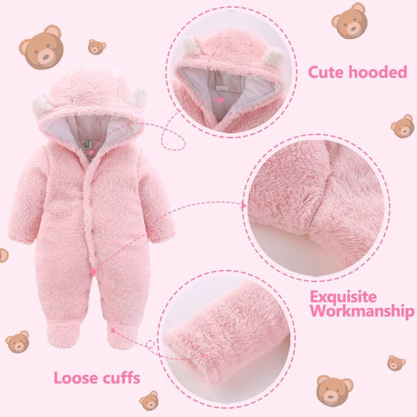 ALLAIBB Baby Newborn Snowsuit Winter Hooded Footie Fleece Jumpsuit for Infant Girls Boys (3-6 Months)