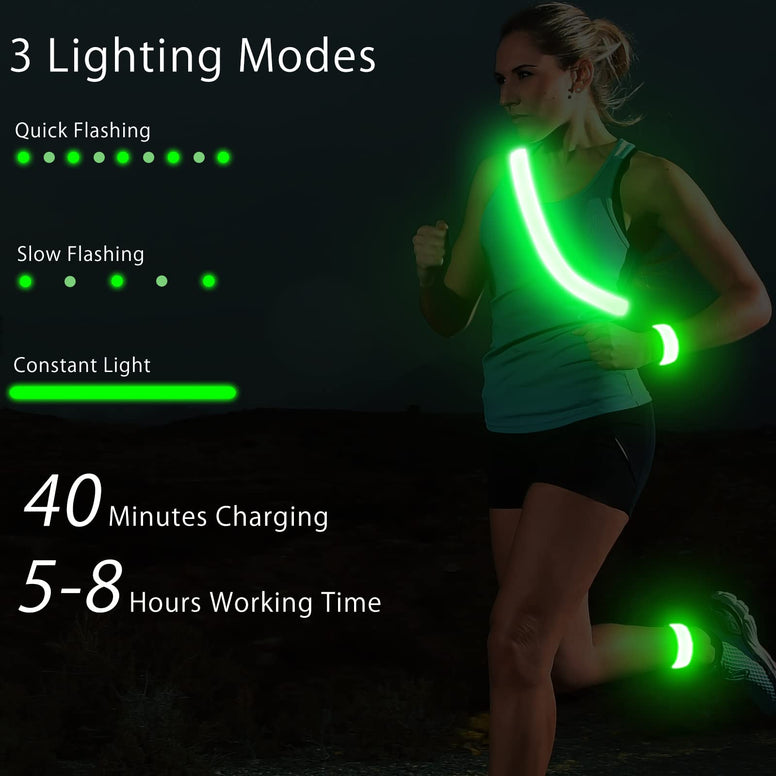 PEAKFIRE High Visibility USB-C Rechargeable LED Running Lights for Runners, 360° Reflective LED Light Up Running Vest Gear for Walking at Night