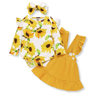 Amissz Newborn Baby Girl Clothes Sets, 3 Pieces Outfits Infant Girl Long Sleeve Drees Romper Jumpsuit T-Shirt Headband Floral 0-24 Months