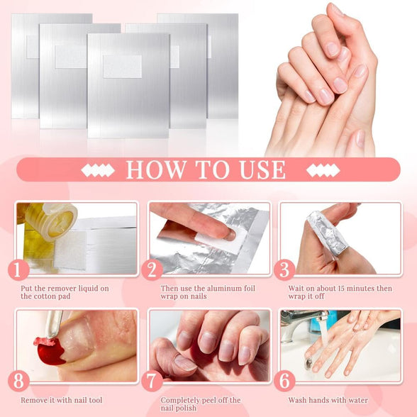 Goodern 200Pcs Nail Polish Remover Pads,Full Cover Nail Cleaner Pads Nail Foil Remove Wraps with Attached Lint Pad,Nail Polish Remover Gel Nail Polish Remover Foil Nail Wraps for Removing Nail Polish