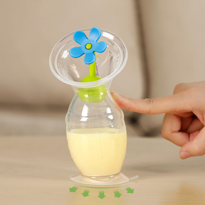 Haakaa Manual Breast Pump Breastfeeding Pump Silicone Pump Milk Saver with Suction Base and Flower Stopper Food Grade Silicone BPA Free (5oz/150ml) (Blue)